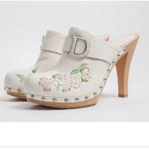 NEW Dior Leather Embroidery Heel Clogs
